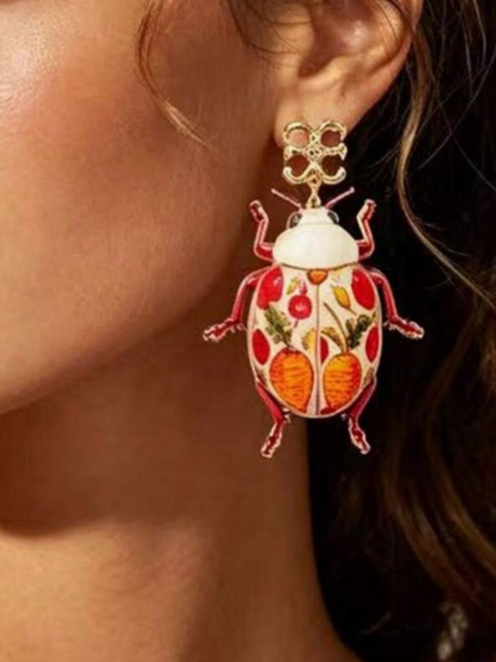Floral Statement Ring Insect Earrings - Picture 3 of 3
